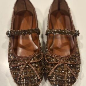 Cider Brown Tweed Flats with Bow Detail